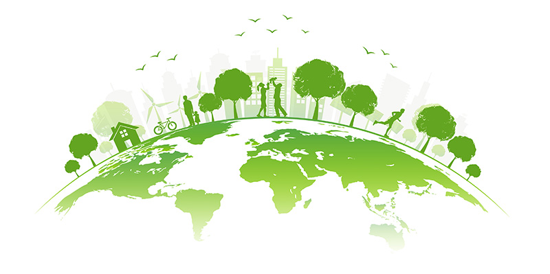 Ecology concept with green city on earth, World environment and