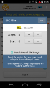 Tag Finder - Android - Configue EPC Filter