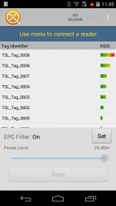 Tag Finder - Android - Set Power Level