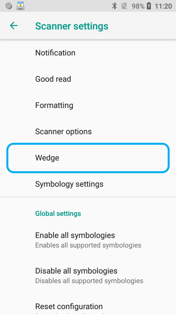 Scanner Settings - Wedge