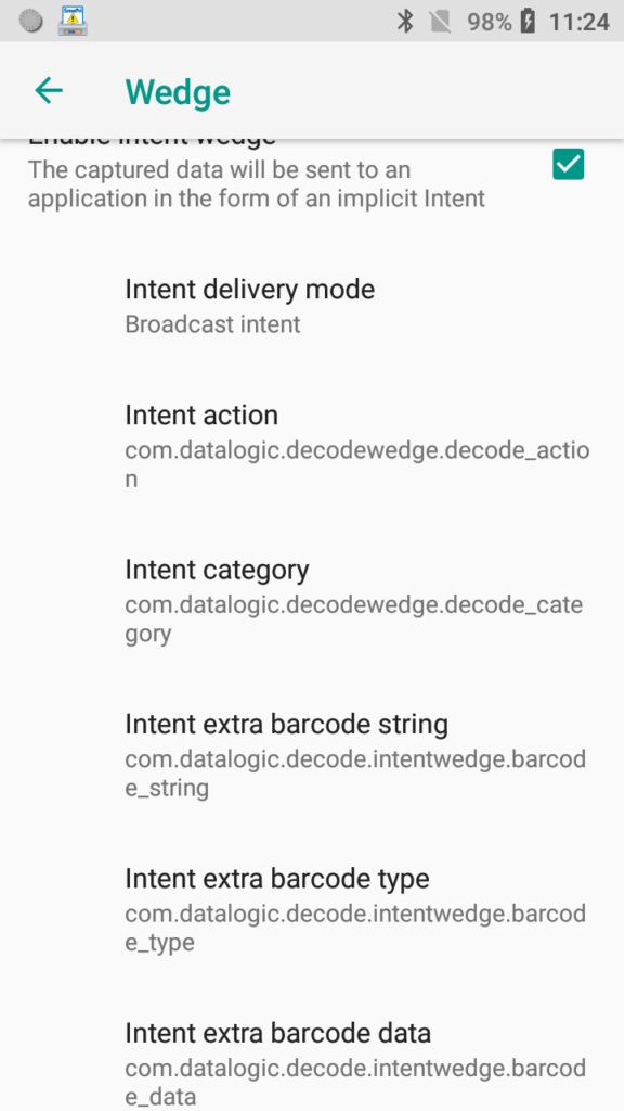 Wedge settings - remaining values left as default